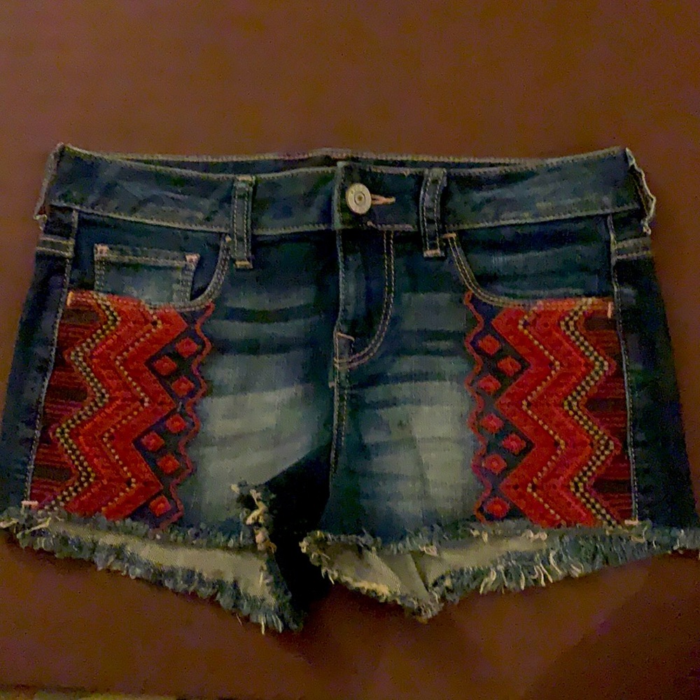 Embroidered jean shorts